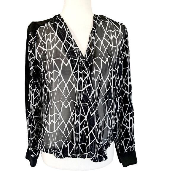 Bisou Bisou Semi Sheer Faux Wrap Top - Picture 1 of 8